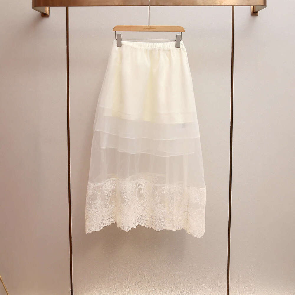 2026 high-end women's clothing autumn new style French romantic lace mesh patch medium long skirt