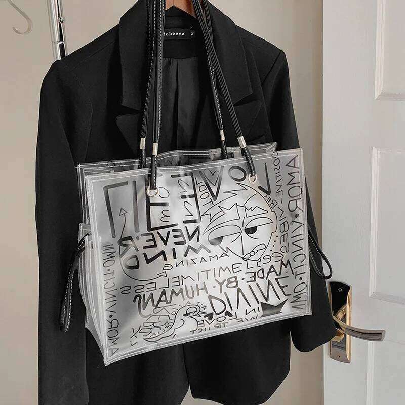 Ladies Transparent Tote Graffiti Large Capacity Shoulder PVC Jelly Clear Fashion Beach Hand Bag for Women XJ260306