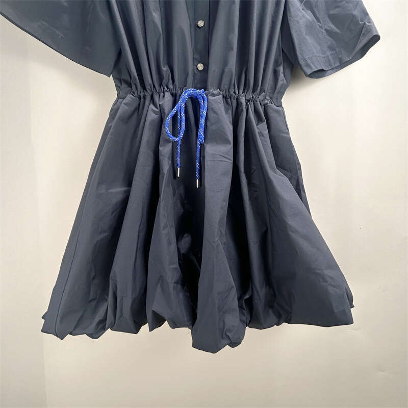 2026 spring and summer new designer French niche solid color lace lace lace lace up slim fit shirt collar dress