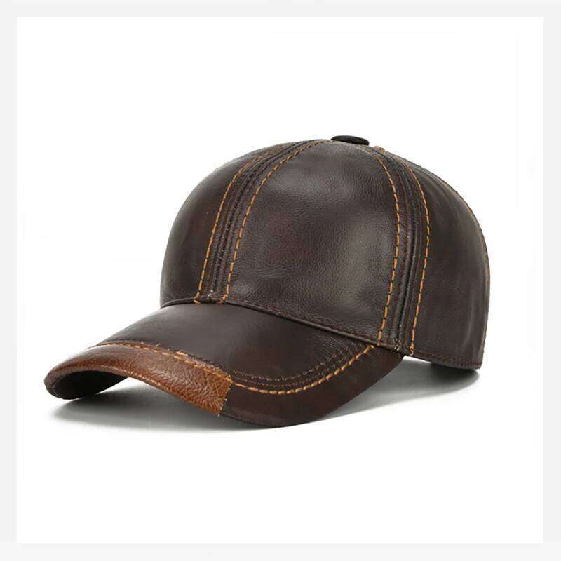 Men Cowhide Earlap Caps Male Fall Winter 100% Cow Hats New Casual Real Leather Outdoor Baseball Cap Y260304
