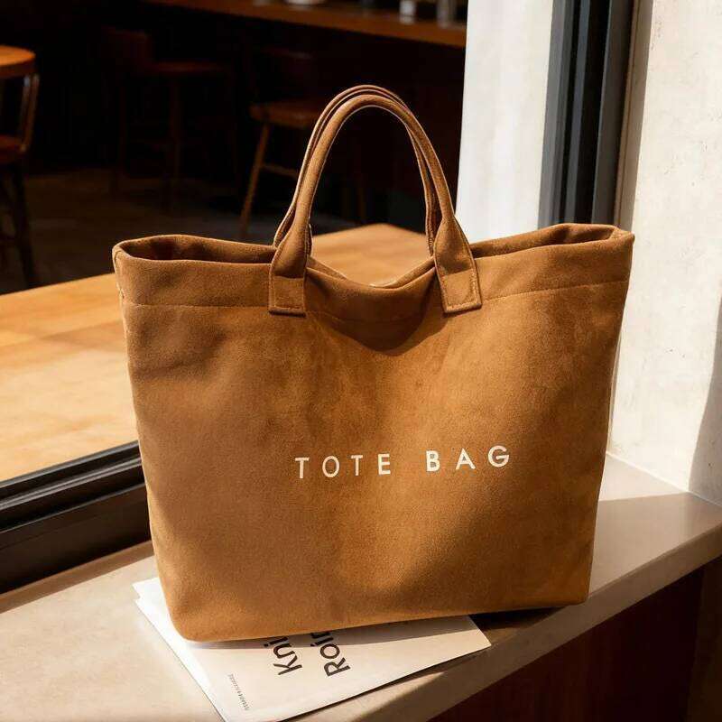 Cross Border Hot Sale Letter Print Shoulder Large Capacity Suede Tote Handle Bag Casual Simple Style Commuter Storage Bags XJ260306