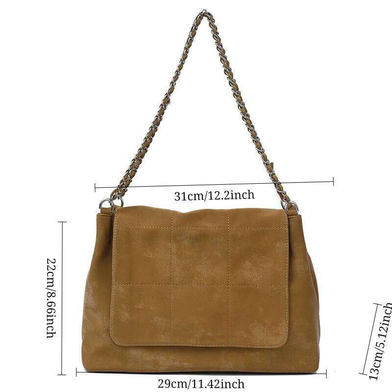 New Retro Pu Commuting Tote for Women Large Capacity Shopping Accessorise Shoulder Simple Leisure Texture Chain Bag XJ260306
