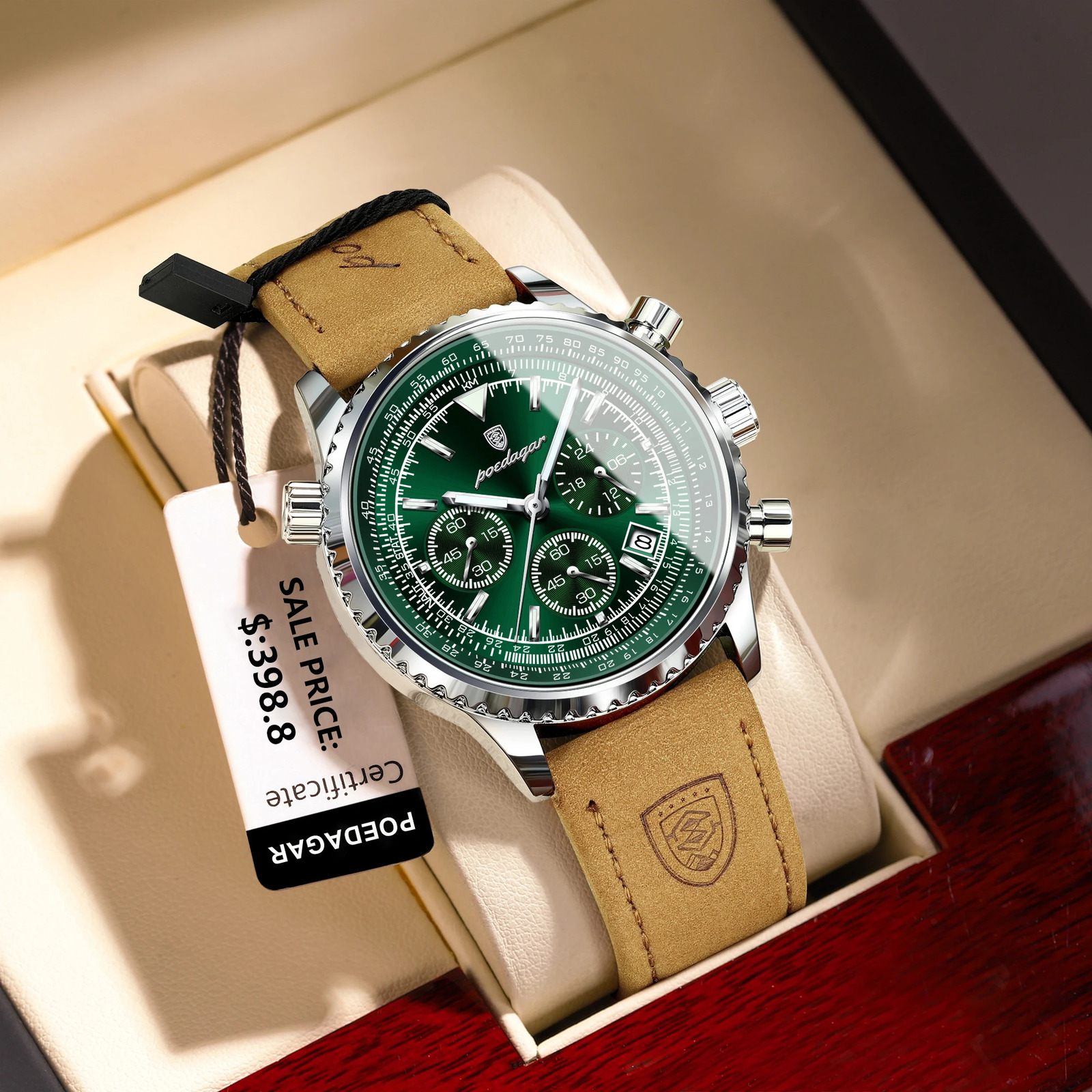 POEDAGAR y Man Watch Quartz Waterproof Luminous Date Chronograph Leather Men Wristwatch Military Sports Mens Watches Reloj 260307