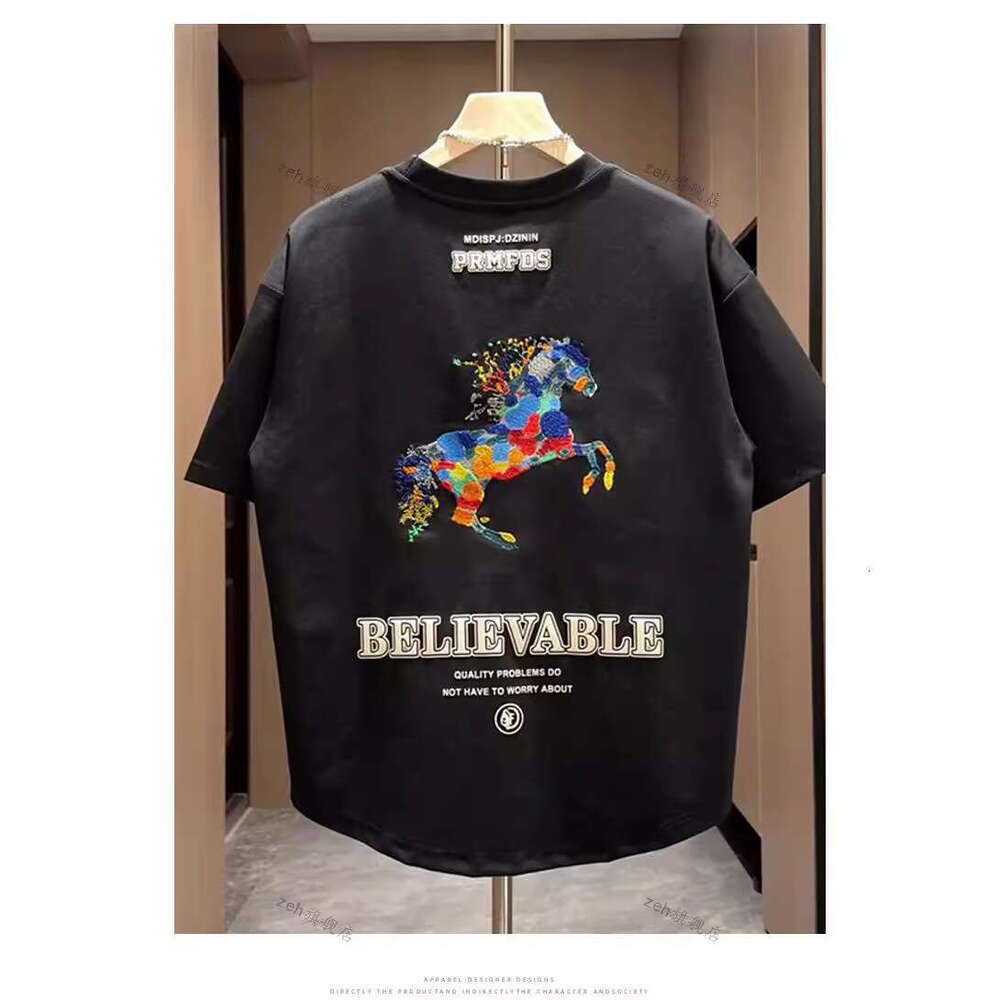 Men's Trendy Colorful Pony Print Casual Short Sleeve Summer New Round Neck Versatile Tee Shirt Cool T-Shirt Luanyun