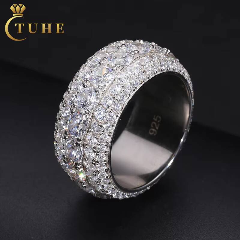 Wholesale Sparking Vvs Moissanite Diamond Ring Round Cut 925 Silver Hip Hop Jewelry Engagement Wedding Rings