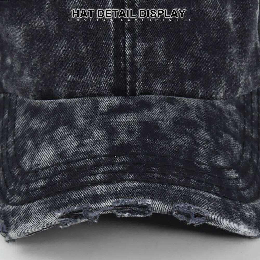 Vintage Washed Cotton Baseball Ripped Wide Brim Round Top Tie-Dye Denim Adjustable Unisex Sun Hat Sport Cap for Outdoor Y260304