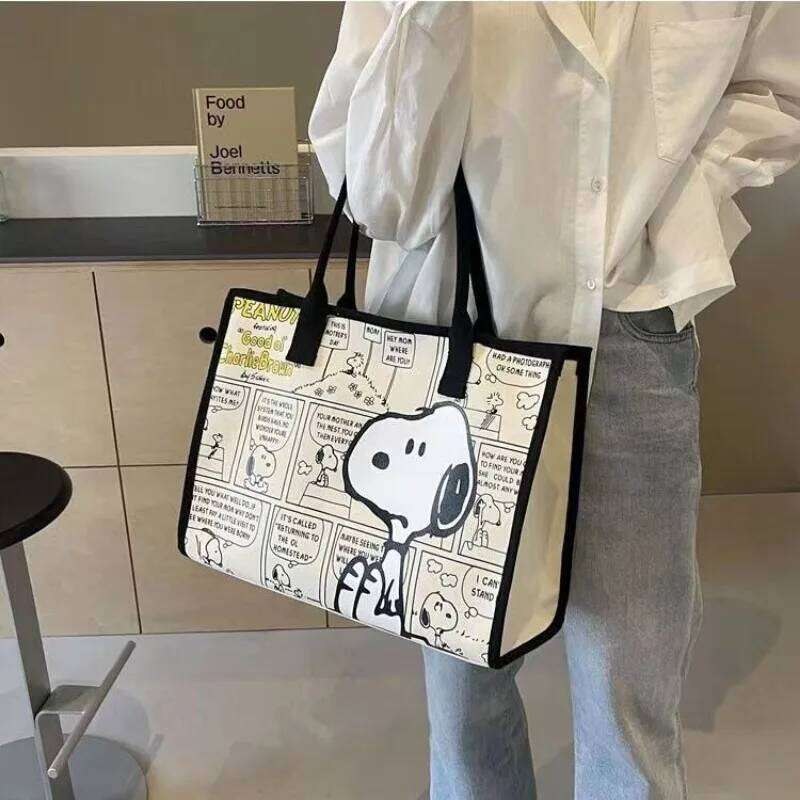 No.1 Anime Snoopy Tote Canvas Large Capacity Female Environmental Protection Portable Pu Cute Printing Shopping Bag XJ260306