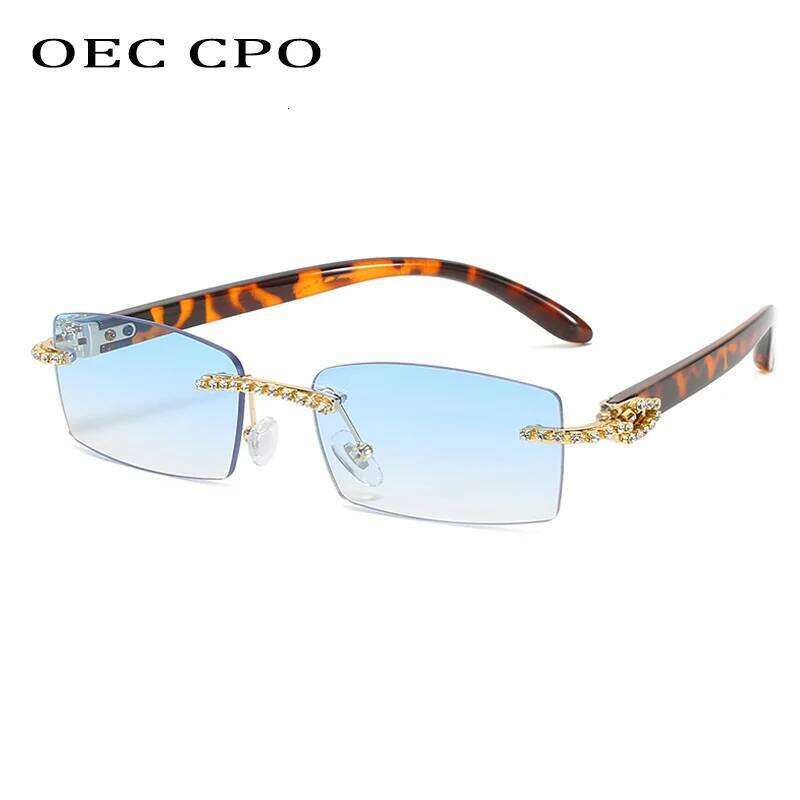 OEC CPO Rimless Diamond Sunglasses Women Vintage Rectangle Sun Glasses Female Shades Rhinestone Square Eyewear Gradient Colors Z260306