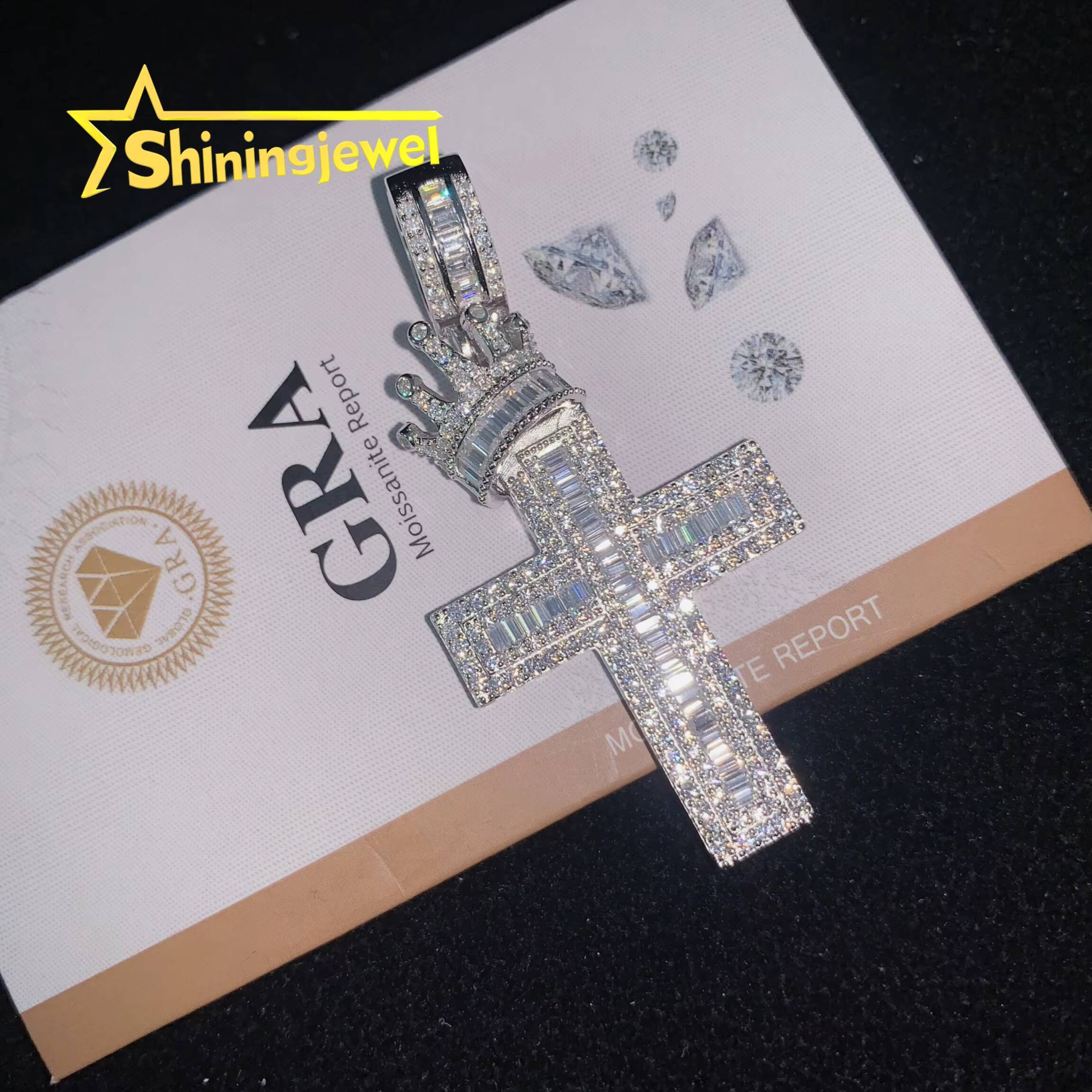 Hot Selling Crown Cross Moissanite Hip Hop Pendant Iced Out Pendant Religious Jewelry Rapper Jewelry