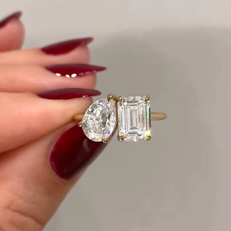 Maiyi 14K Yellow Gold 120ct Pear 175ct Emerald Mossanites Diamond Ring Gold Engagement Ring for Women