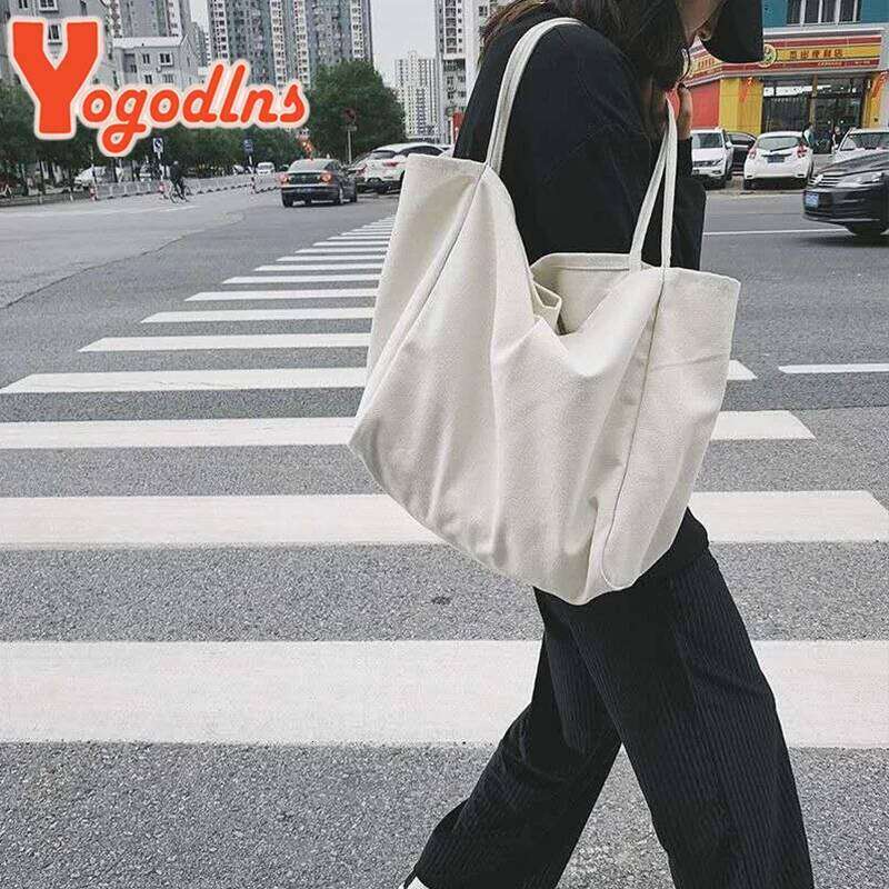 Yogodlns Cusual Canvas Handbag For Women Large Capacity Simple Solid Color Shoulder Bag Shopping Big Reusable Lady Tote XJ260306
