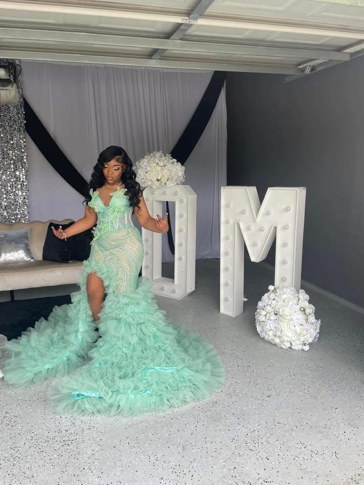 2K26 Sage Prom Dress 2026 Mermaid Prom Dress Florals Illusion Tiers Tulle Evening Dresses For Black Women Birthday Party Formal Receiption Gowns Dress
