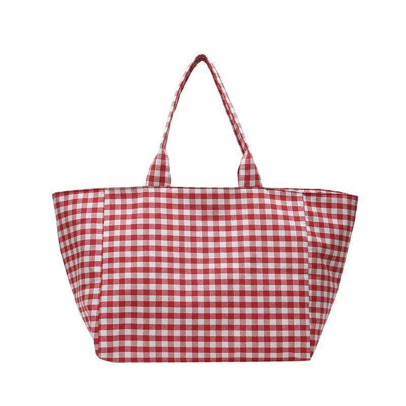 Large Capacity Plaid Women's Canvas Shoulder Bags Simple Commuter Female Shopping Bag College Girls Book Tote Travel Handbags XJ260306