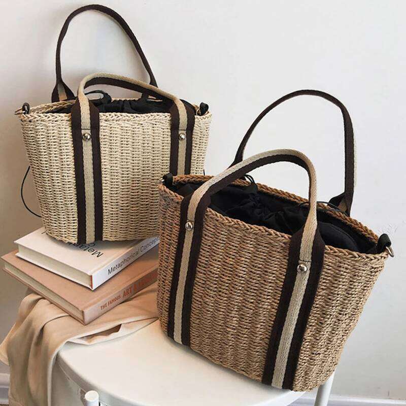 Summer Handmade Woven Bags for Women, Straw Beach Rattan Knitted Handbags Totes Bohemia Ladies Basket Crossbody Shoulder Bag XJ260306