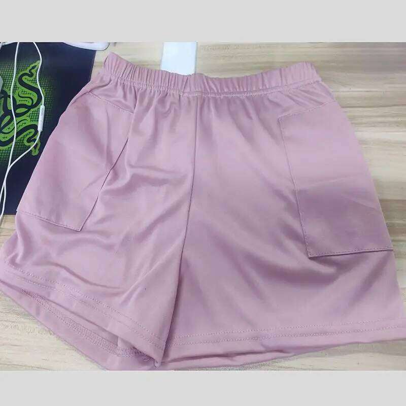 Summer Solid Color Short Wide Leg Shorts Black/Pink/Light Blue/Yellow High Waist Loose Hot Bottoms Sports Pants XJ260306