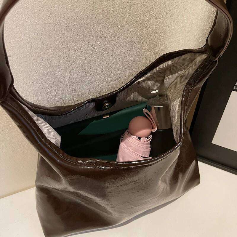 Soft PU Leather Underarm Vintage Wine Red Ladies Shoulder Commuter Large Handbag Women's Versatile Minimalist Tote Bag XJ260306