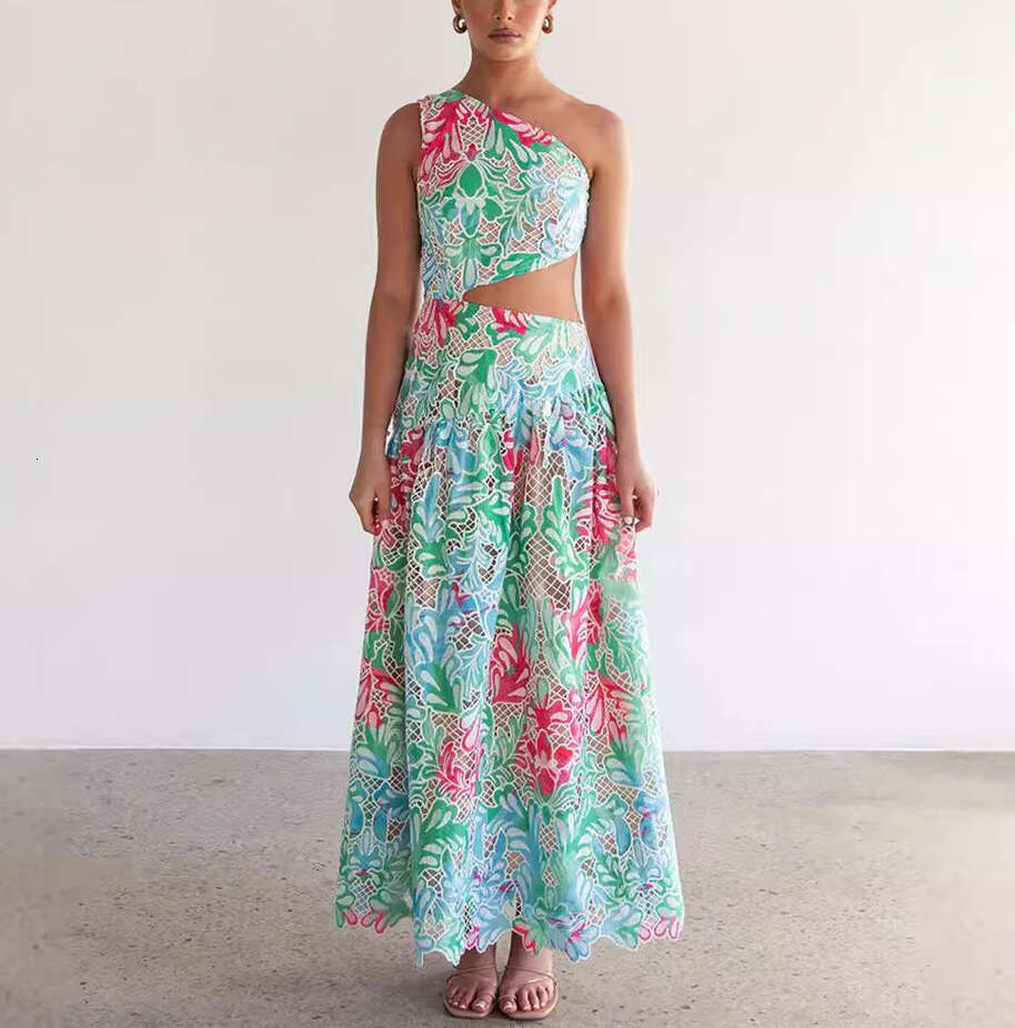 2026 Spring and Summer New European and American Vacation Style Sexy Off Shoulder a2 Lace Long Dress Children's Style