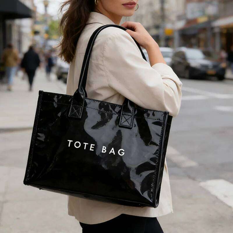 Laptop Storage Pvc Tote Bag,Waterproof Clear Kraft Paper Shoulder Bag,Large Capacity Bookbag,Women Shopper Work Commuter Handbag XJ260306