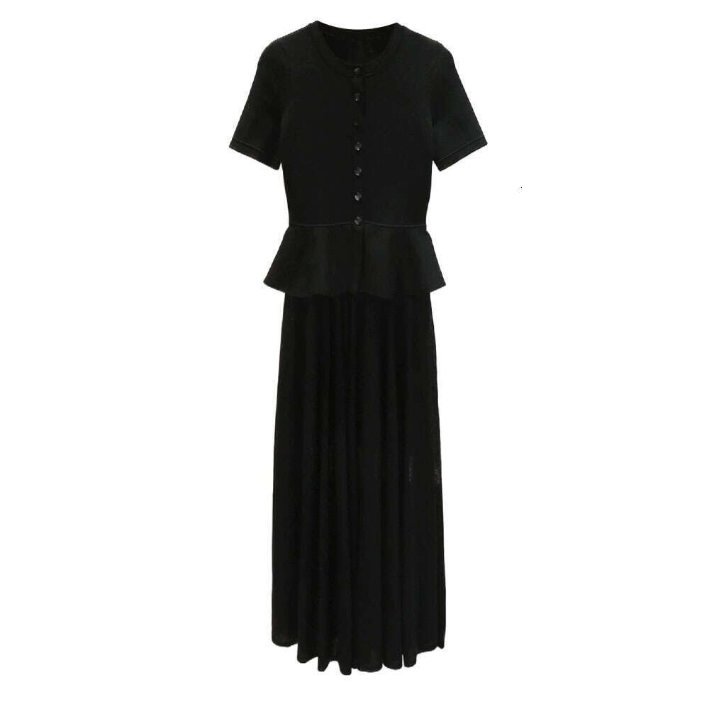 2026 Spring and Summer New French Elegant Imitation Two Piece Folded Texture Round Neck Short Sleeve Women's A13 Long Dress