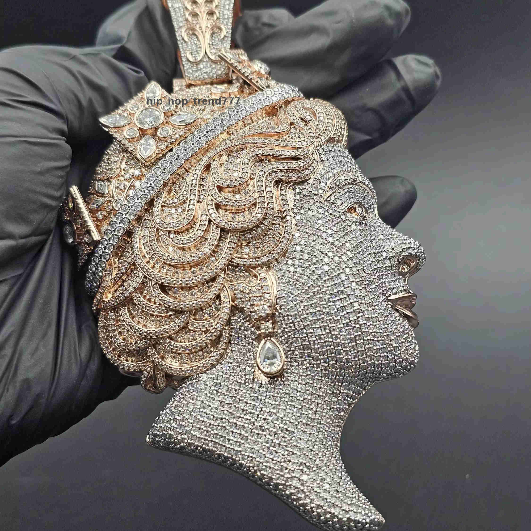 Top Seller VVS Moissanite Diamond Iced Out Hip Hop Pendant Necklace With 925 Silver Queen Face Design At Low Price