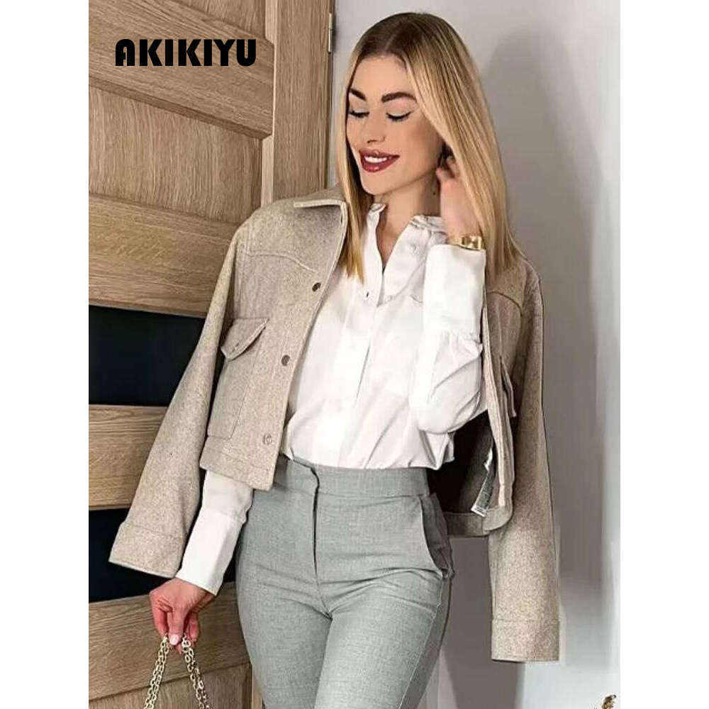Jackets For Womens Autumn Fashion Solid Front Pockets Button Long Sleeve Jacket Elegant Woman Casual Outerwear Coat AKIKIYU