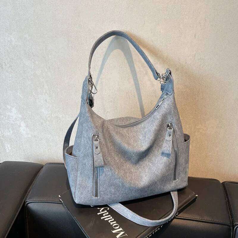 Vintage Frosted PU Leather Shoulder Bag Daily Used, Double Zipper Casual Tote Women's Crossbody Bags For Commuting XJ260306