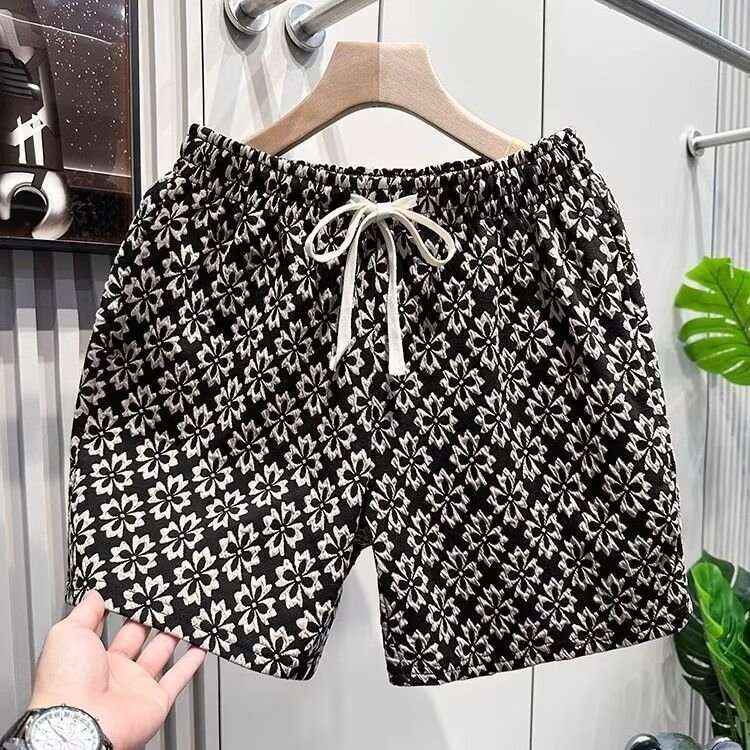 Light Luxury Trendy Houndstooth Men Loose Four-Quarter Beach Retro Casual Pants Men's Summer Sports Shorts Luanyun
