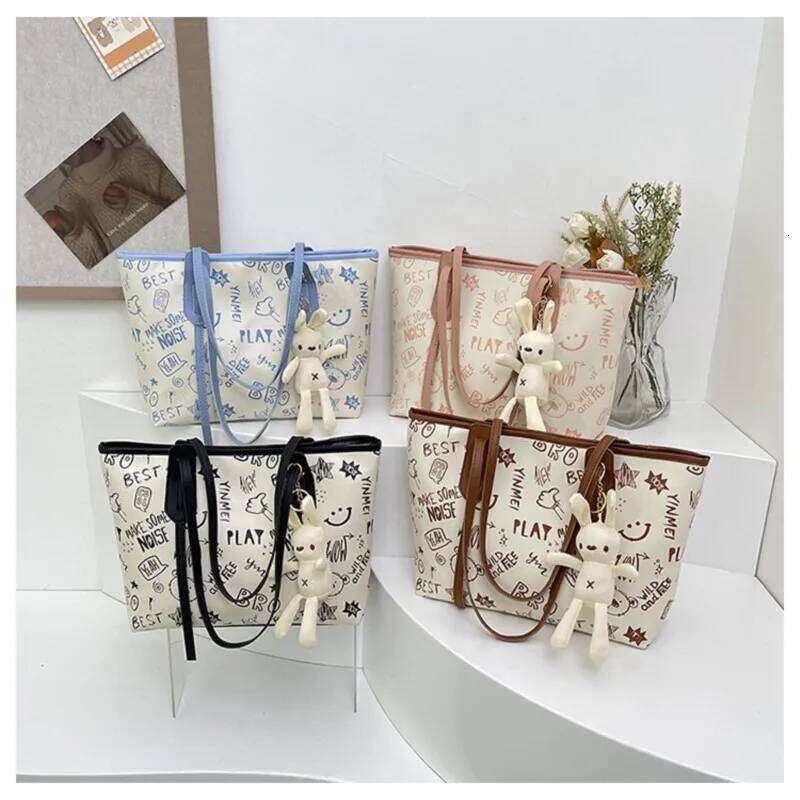 Womens New Cute Cartoon Print Single-shoulder Spring Summer Versatile And Trendy Tote Bag White Color Simple Fashion XJ260306