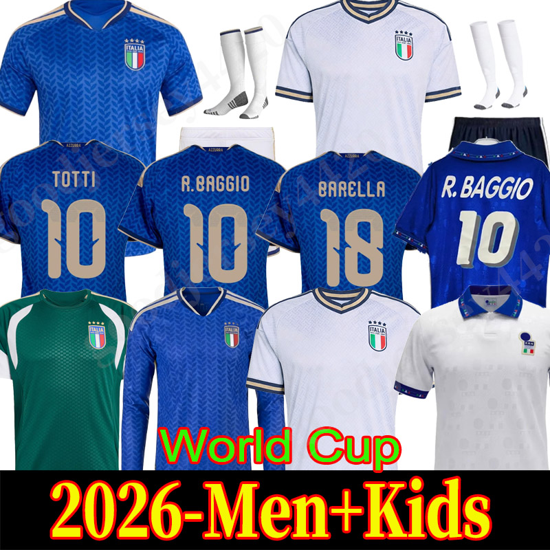 italy jersey World Cup 2026 Italy Soccer Jerseys Italian National Team Italys Retro DEL PIERO BAGGIO Italia Vintage football tops Shirt BARELLA MALDINI kids kit