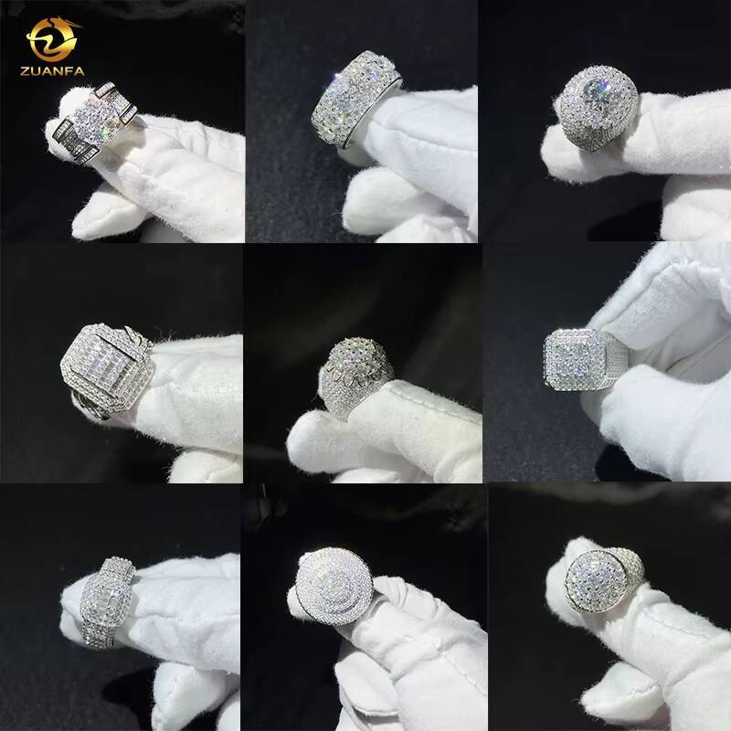 Hot Selling Trendy 10-Style Silver 925 Iced Out Rings Fashion Mens Gold Plated Bling Hip Hop Cuban Ring Moissanite Diamond