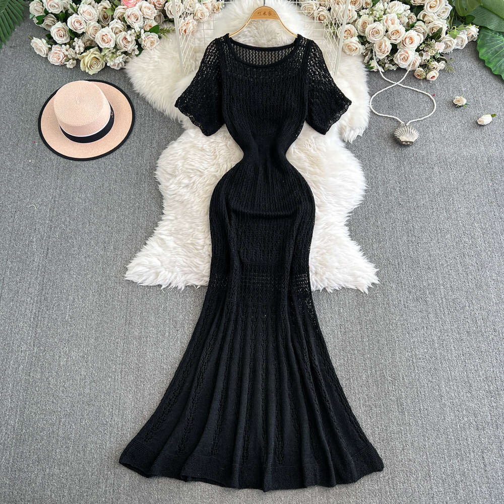Cross border European, American, French retro hollow women's knitted dress 2026 spring and summer A13 new elegant waist cinching slimming