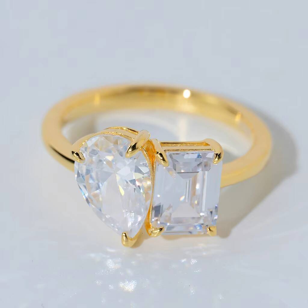 Custom 57CT Emerald Cut Vvs Lab Grown Diamond Engagement Rings for Women Luxury Yellow Gold 925 Silver Engagement Ring Jewelry