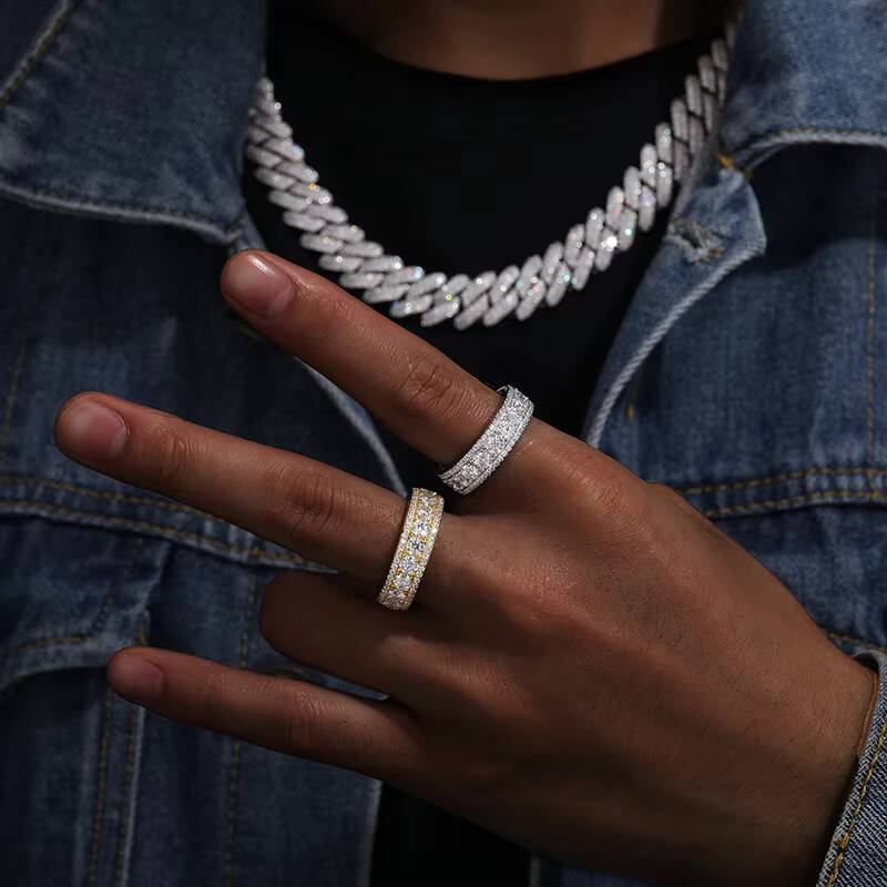 925 Sterling Silver Mens Eternity Band Rings Top Icy Fine Jewelry Wedding Engagement VVS D Color Moissanite Diamond 18K Ring
