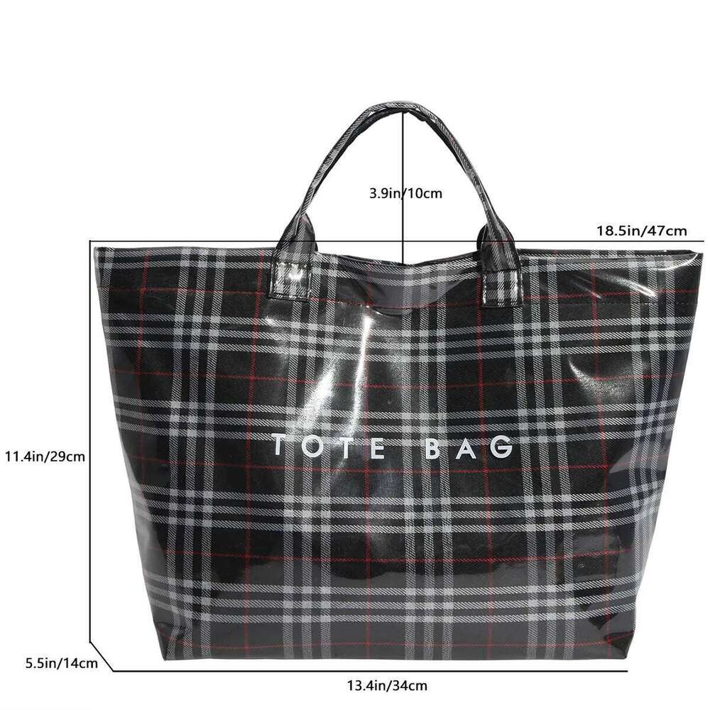 Lightweight Large Capacity Transparent Tote Bag for Women with Classic Grid Lining Velcro PU Water Resistant Comfort Handles XJ260306