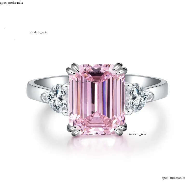 4CT Moissanite Diamond Wedding Rings Luxury Jewelry Stunning Real 100% 925 Sterling Silver Emerald Cut Gemstones Party Eternity Women Bridal Ring For 