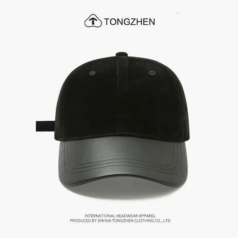 Autumn Winter Korean Men Women Versatile Retro Suede Splicing Premium Women's Fashion Casual PU Brim Baseball Cap Y260304