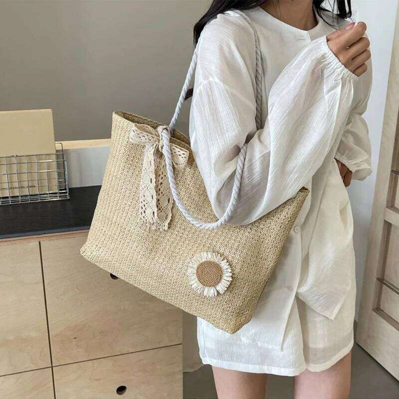 Elegant Ladies Straw Woven Handbag Women Holiday Beach Commute Casual Tote Top-Handle Fashion Retro Shoulder Bags XJ260306