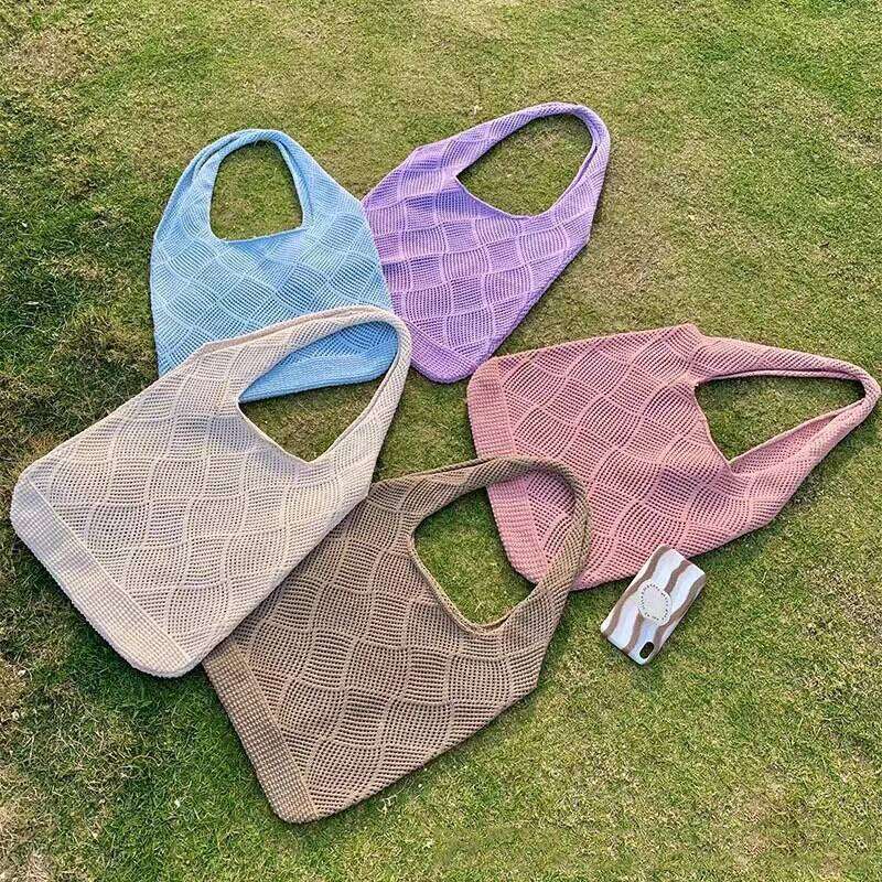 Fashion Women Hollow Woven Shoulder Bags Large Capacity Crochet Bag Knitting Handbags Eco Female Shopping Tote XJ260306