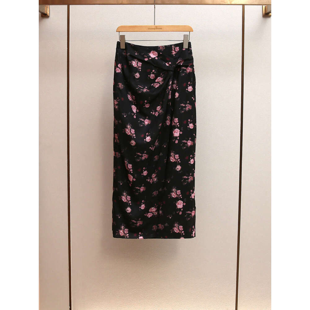 2026 designer high-end women's fashion new style French retro romantic print set tie waist short sleeved shirt skirt