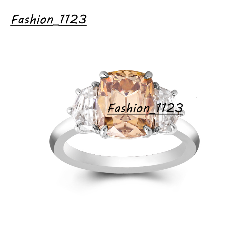 4 CT Champagne Cushion Cut Moissanite Engagement Ring Cadillac Cut Diamond Three Stone Ring 14K White Yellow Gold Jewelry