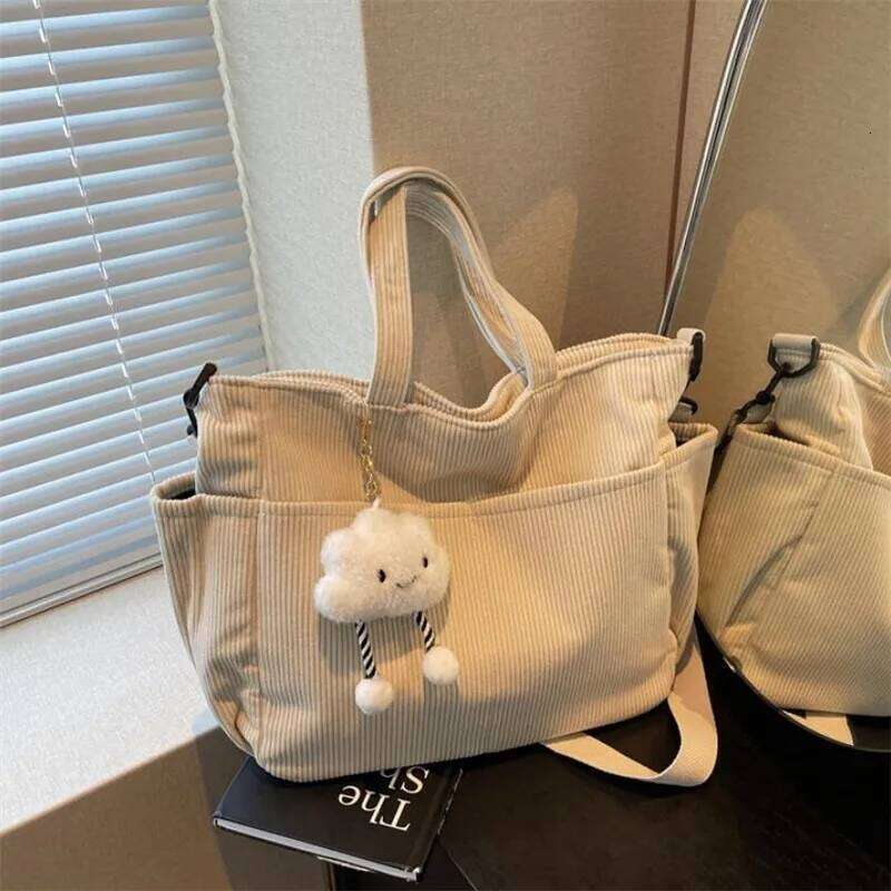 New Corduroy Tote Bag with Zipper Closure, Chic Daily Commuter Handbag Shoulder Crossbody Bag, Ideal for Shopping & Everyday Use XJ260306