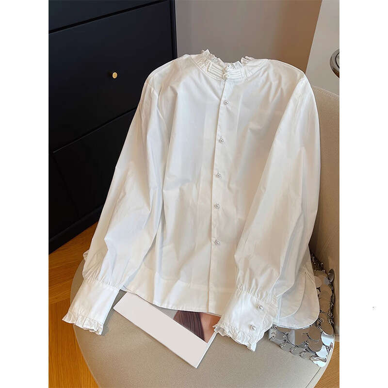 2026 designer's new European style women's palace style pleated stand A13 up collar shirt with unique creativity