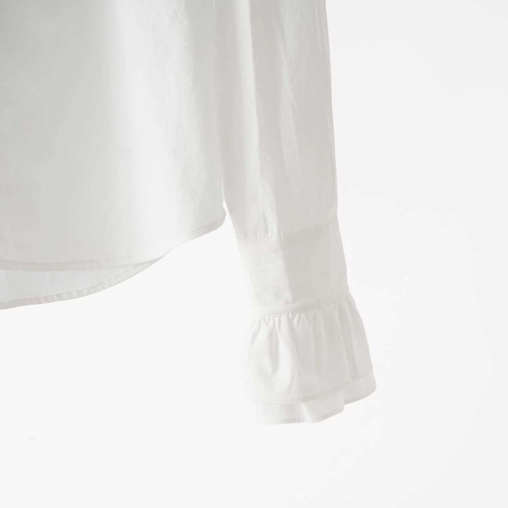 Women's White Shirt Xiaoma Brand 2026 Autumn/Winter New Designer 100% Poplin Cotton Ruffle High Collar Top