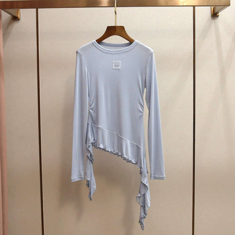 2026 designer high-end women's clothing spring new style spicy girl style retro A12 lace up ruffle edge irregular women's T-shirt set