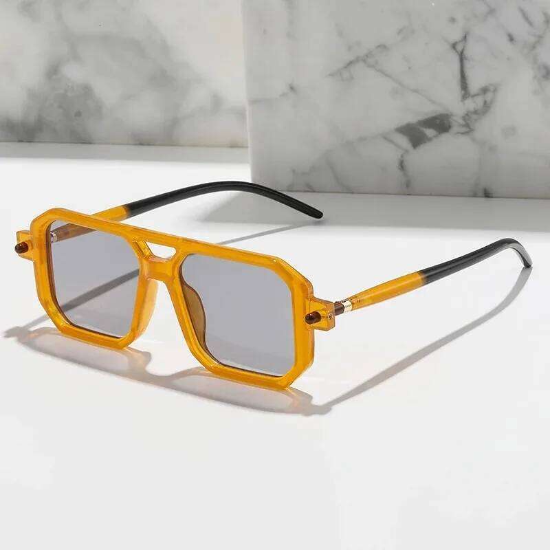 Vintage Square Sunglasses for Men Fashion 2024 Retro Double Bridge Male Sun Glasses Eyewear Trendy Brand Design Shades Z260306