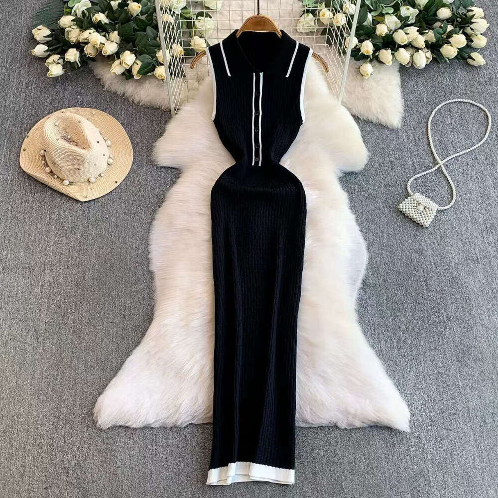 2026 Spring and Summer Designer Elegant Women's Contrast Color Flip Collar Short Sleeve Slimming Dress