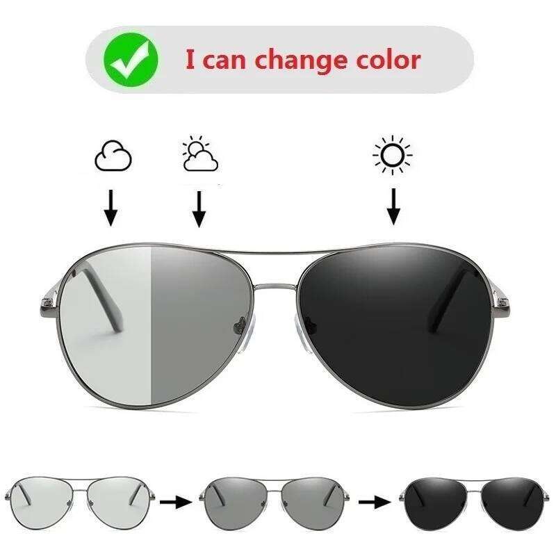 Luxury Photochromic Pilot Polarized Sunglasses Men Women Driving Chameleon Sun Glasses Change Color Day And Night UV400 Eyewear Z260306