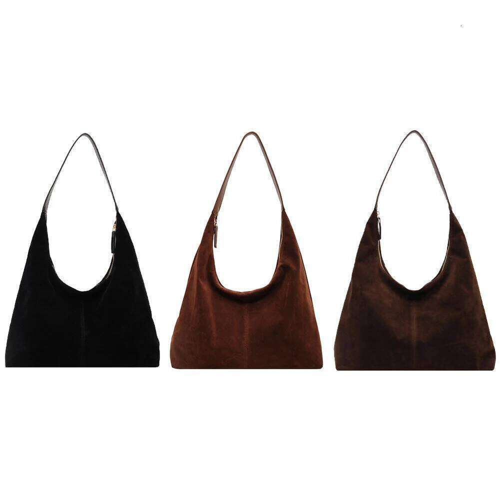 Women Suede Tote with Zipper Shoulder Large Capacity Hobo Solid Slouchy Commuter Travel Bag XJ260306