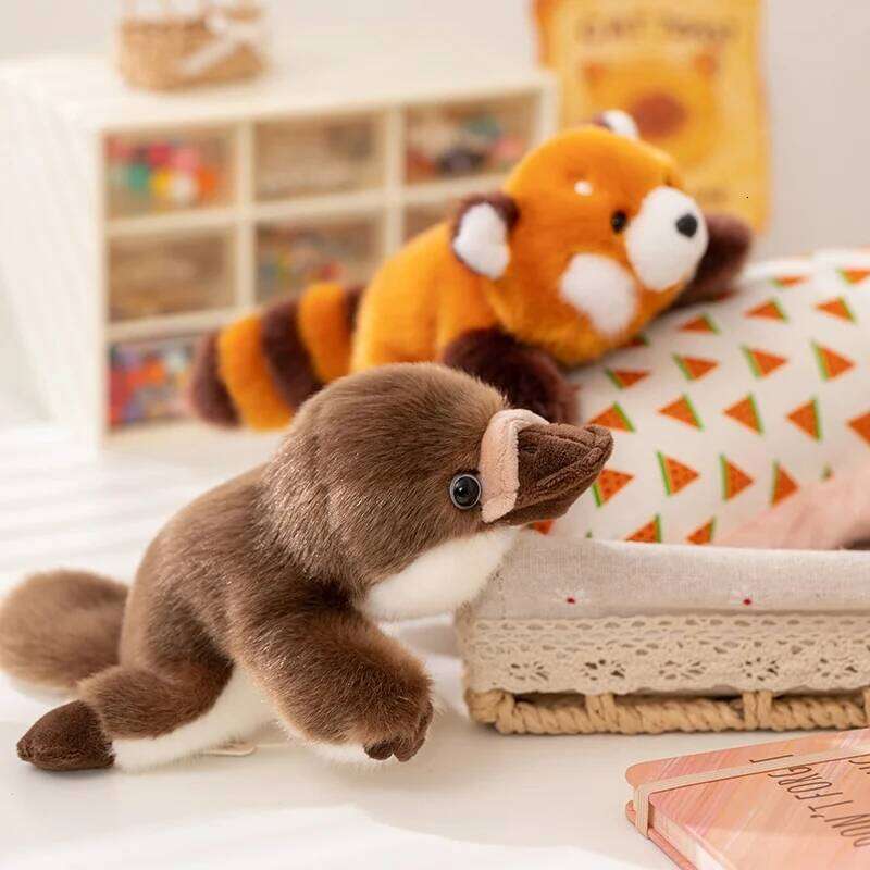 Cute Lying Down Desktop Animals Red Panda Fox Penguin Platypus Cat Otter Set Magnetic Prone Suction Soft Plush Dolls Stuffed Toy R260908 - view 7