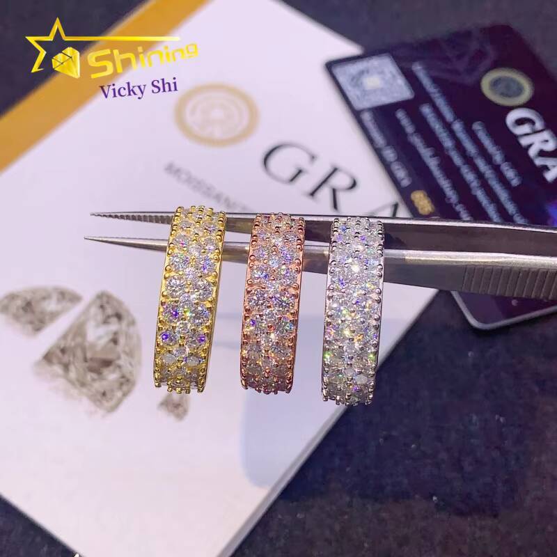 Wholesale Price Silver 925 Jewelry Ring Iced Out Two Rows VVS Moissanite Ring Men Hip Hop Rings GRA Certificated